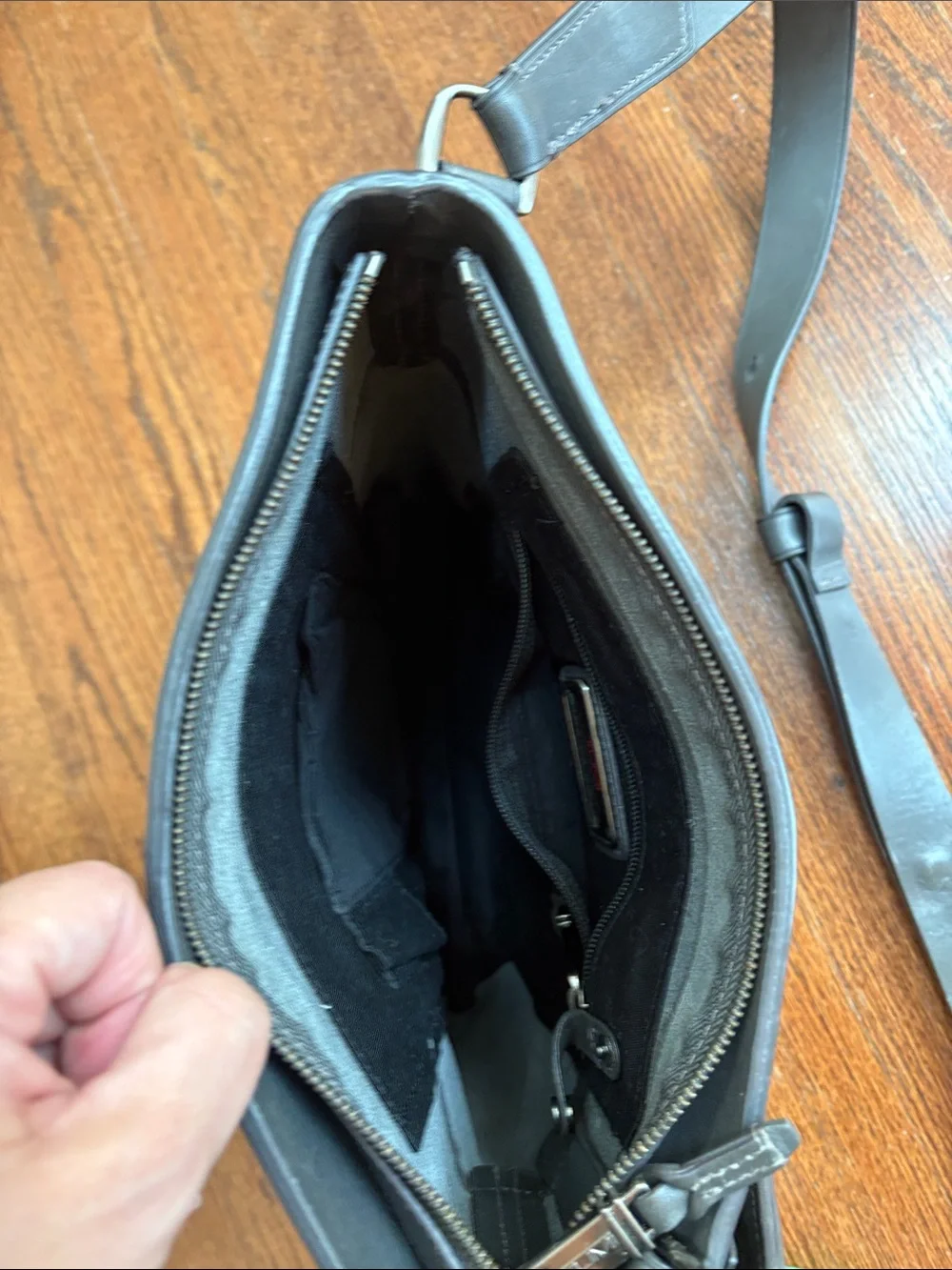 Tumi dark grey Leather Messenger Tote Bag